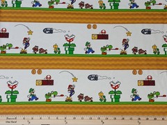 Cotton Super Mario Side Scroller Videogames White Fabric Print by Yard D601.28