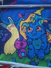 Lot of 4 14″ X 17″ Fabric Squares Monsters Creatures For quilts/Craft Pillows