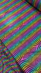 Fabric Sold By The Yard Multicolor Geometric Rainbow Blue Pink Black Background