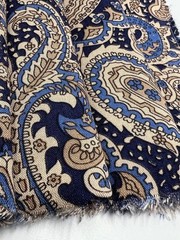 Blue Paisley Viscose Cotton Fabric by the Yard – Soft Flowy Dress Fabric, 150cm