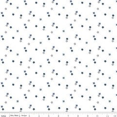 1/4 Yard 9×42 Riley Blake “Blue Blooms and Threads” Ditzy White Quilt Cotton