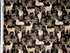 Christmas Deer Holly Black Gold Fabric By The Yard Winter Pines Cotton Benartex