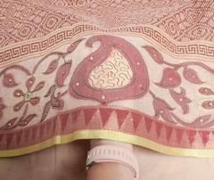 Sushila Vintage Brown Scrap Saree Art Cotton Printed & Embroidered Sari Fabric
