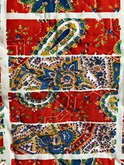 Vtg Unbranded Single Side Quilted Red Floral Patchwork Fabric, ~1 yd (35”), EUC