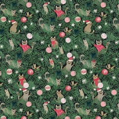 Feline Drive Fabric SWEATER WEATHER Tree Kittens Green Fat Quarter (18″x22″) FQ