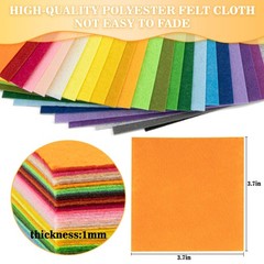 100PCS Colored Felt Sheets – 3.7 X 3.7 Inches & 1Mm Thick Non-Woven Fabric for D