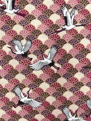 Japanese fabric cranes dahlia flowers floral cotton pink purple gold chinese