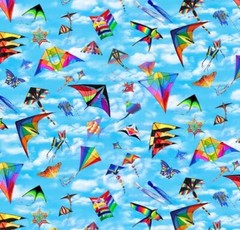 In Motion Fabric | Rainbow Kite Allover Blue Sky | Elizabeth’s Studio YARD