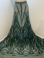 GREEN SILVER Embroidered SEQUINS Lace fabric 50” Width Sold By The Yard