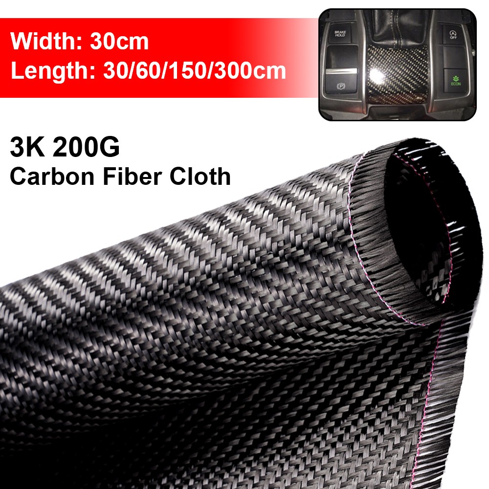 5/10 FT x 12” Real Carbon Fiber Fabric Cloth Roll 3k 200gsm Twill Weave Black