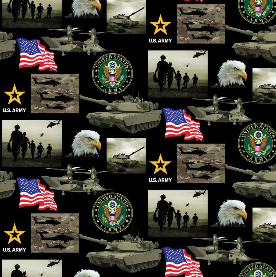 Cotton United States US Army Eagles Military Tanks Fabric Print by Yard D562.05
