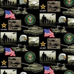 Cotton United States US Army Eagles Military Tanks Fabric Print by Yard D562.05