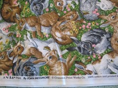 Fabric -OOP VTG Joan Messmore Cranston Spring Bunny Rabbits Butterflies Sold BTY