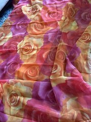 3.5mt Floral Organza Floral Fabric Orange Red Purple + Lining 58” Wide