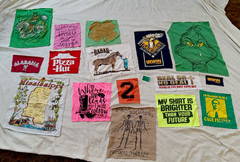 Assorted Lot Of 17 T-shirt Graphics Fabric Cutouts- For Art, Sewing, & Craft