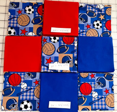 75 Sports & Solid 4.5″ Quilt Fabric Squares Novelty Quality Cotton Rotary Cut
