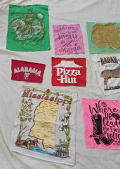 Assorted Lot Of 17 T-shirt Graphics Fabric Cutouts- For Art, Sewing, & Craft