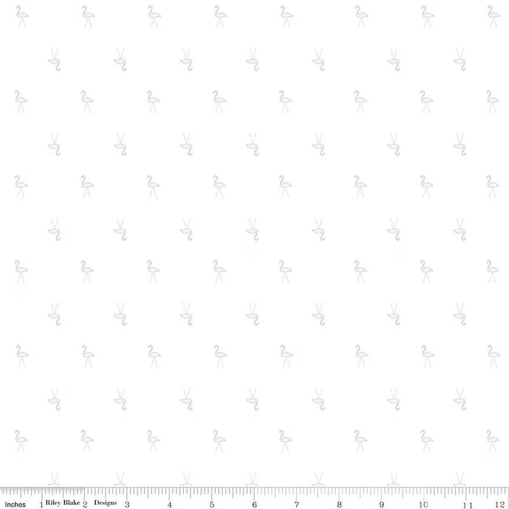 YARD, White On White Flamingoes by Riley Blake $3.99 Ships ANY Amount Of Fabric