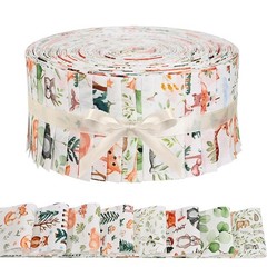 40Pcs Woodland Fabric Strips Wooland Animals Eucalyptus Leaves Printed Cotton Fa
