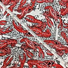 BTY 44″W Lobster Newspaper Crawfish By The Yard Nautical Fabric Cotton India Red