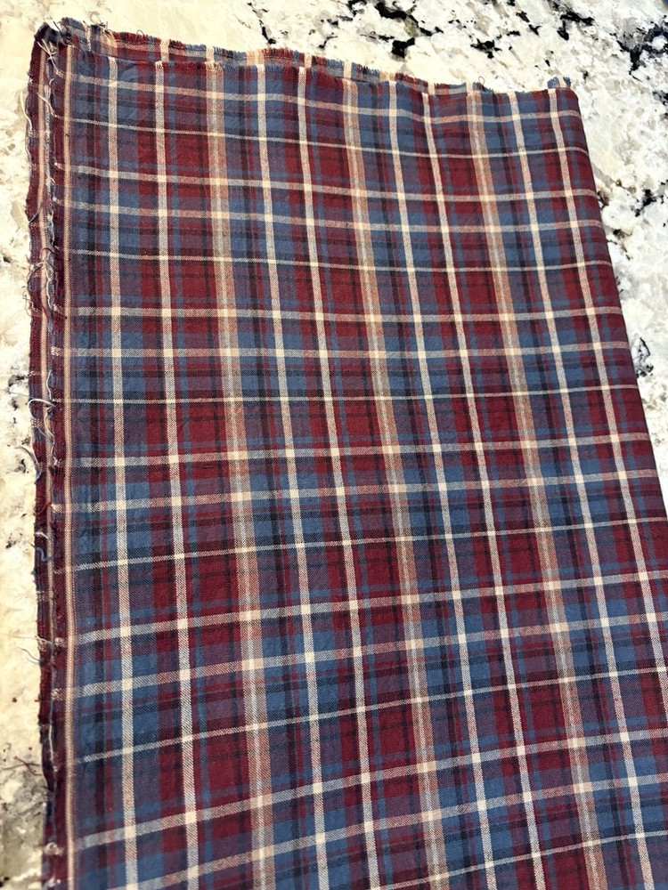 VTG Homespun Plaid (35” X 43”Yd) 100% Cotton Fabric Merlot/Dark Grey Blue/Ecru