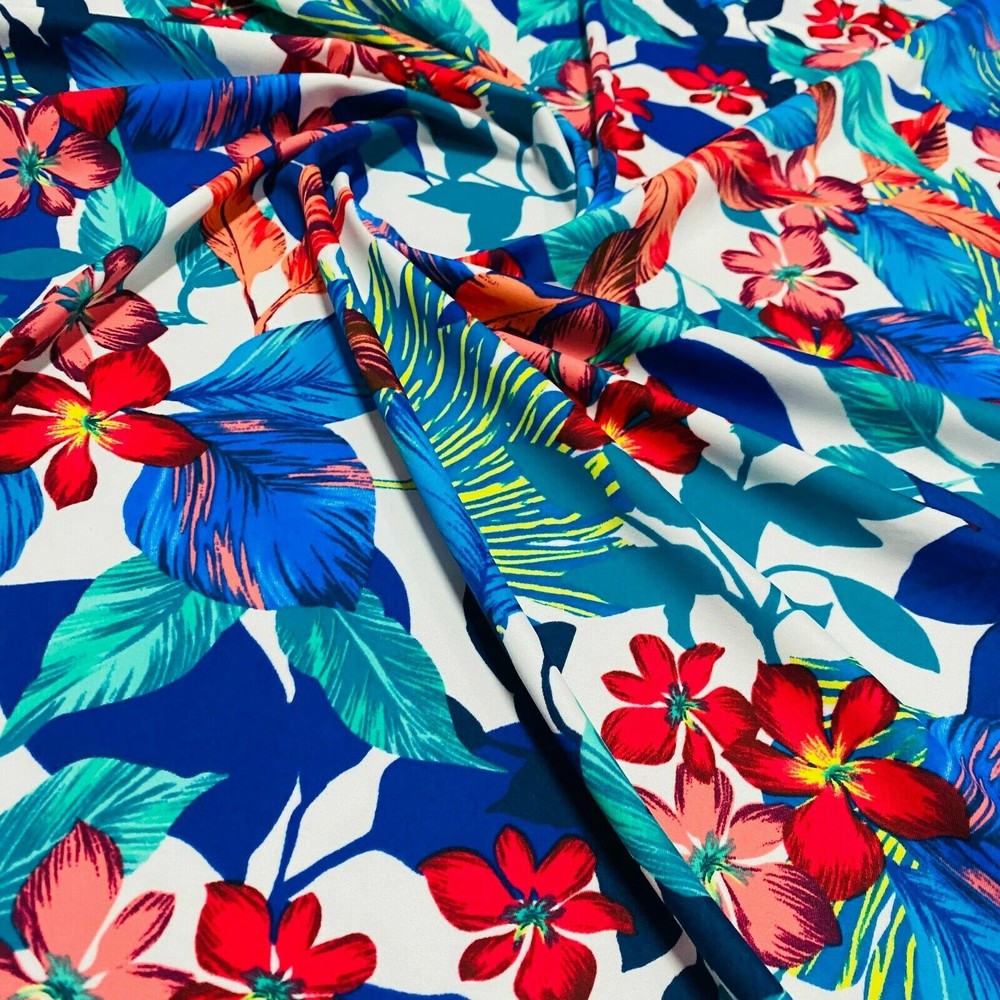 Fabric Nylon Spandex 4 Way Stretch Hawaiian Fashion Blue UV Resistant By Yard