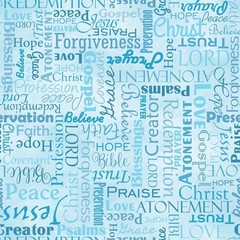 Cotton Words of Faith Religious Bible Words Blue Fabric Print by Yard D751.30