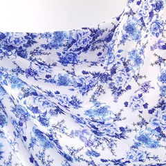 55” Wide By Yard China Blue White Flower Material Viscose Rayon Fabric For Robe