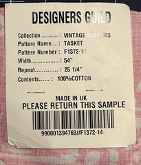 Osborne and Little Vintage Flowers Tasket Pattern 17”x 17.5” Sample Remnant
