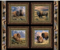 4 Buffalo Bison Range Pillow Panels Fabric 100% Cotton Wild Wings Springs