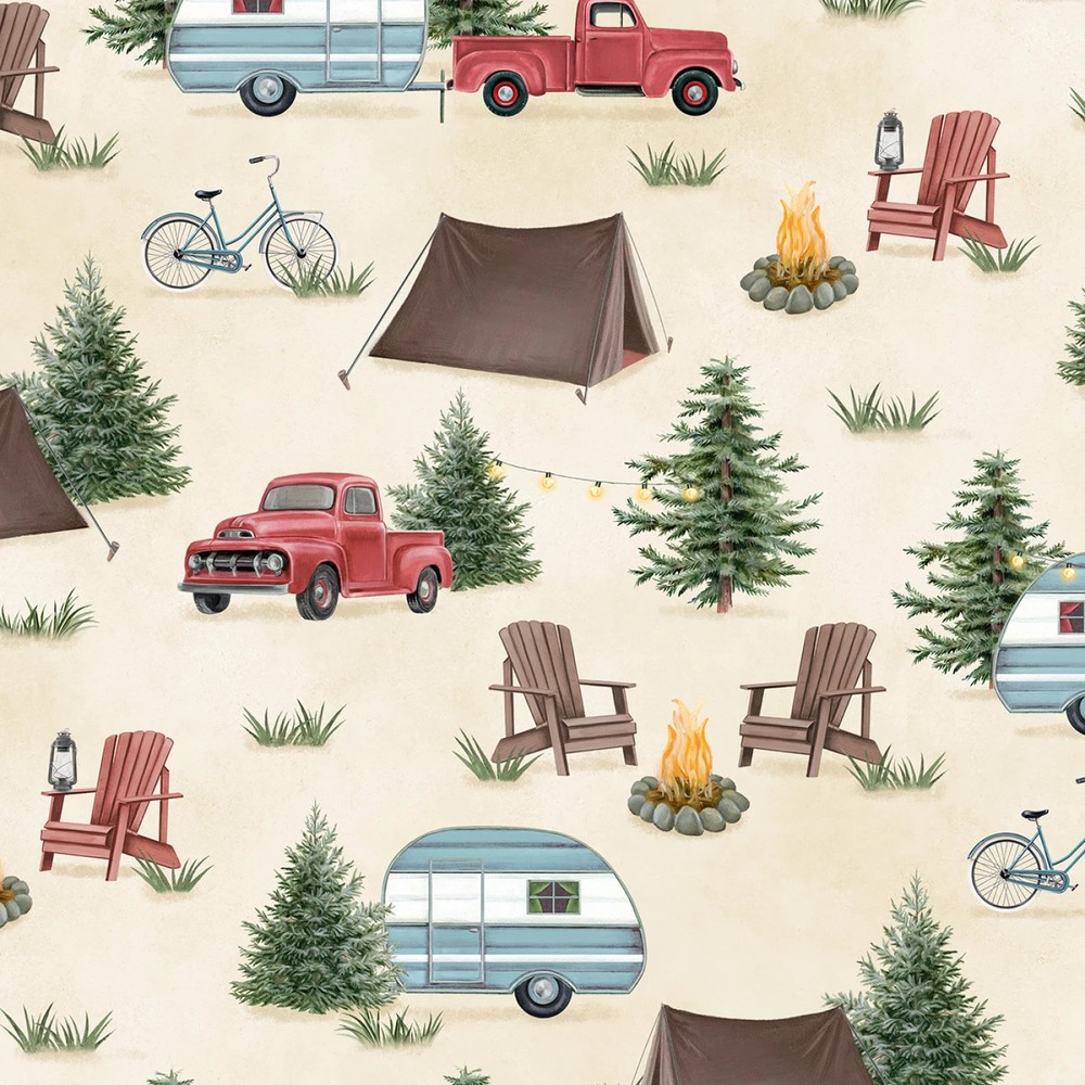 Camping Scenic All Over by Wilmington Prints 100% Cotton Quilting Fabric BTY