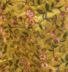 Yellow Gold Multi Sequins Embroidery Dupioni Fabrics 44” Width Sold By The Yard