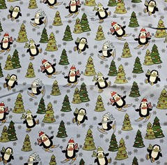 Fabric Penguins/Christmas Trees Pre-Shrunk Blue