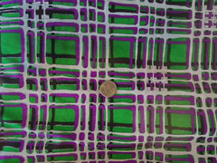 2 YDS X 40″..VTG 60s FABULOUS..PURPLE & GREEN..NYLON..ABSTRACT ART..FABRIC