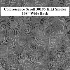 Scroll 108″ Wide cotton quilt backing fabric QT Fabric 30195 K Light Smoke Grey