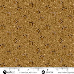 Dots, Squares, Tiny Leaves, Golden Brown, Bridgeport, Andover Fabrics A-5604-N