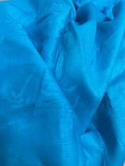 100% Flax Linen Fabric – Turquoise Blue Jacquard Floral Pattern – Medium Weight