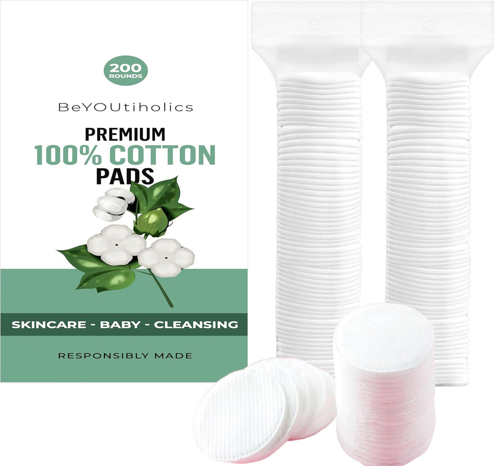 [230Gsm] Cotton Rounds 200 Count – 100% Pure Cotton Pads for Face, Makeup Remove