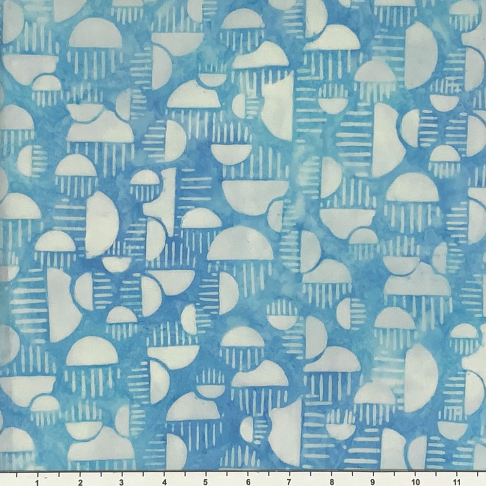 1 Yard Cut of Lunn Fabric Mod Circle Batik 100% Cotton 4707 Sea Mist Blue White