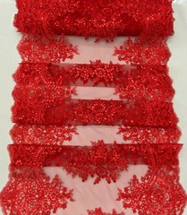 Sequin lace fabric with embroideries on mesh