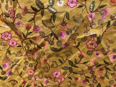 Yellow Gold Multi Sequins Embroidery Dupioni Fabrics 44” Width Sold By The Yard