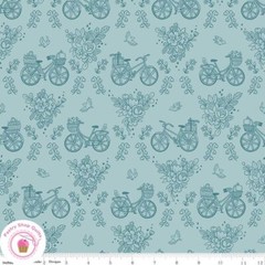 Riley Blake SWEET PICNIC 12095S Sky Aqua Bicycles Floral Quilt Fabric