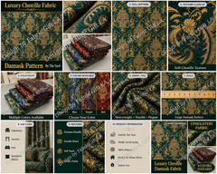 Drapery and Upholstery Chenille Fabric By the Yard Elegant Damask Pattern 58″ w