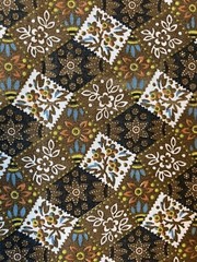 Vtg 1/3 yard Sewing Fabric Brown Patchwork Floral Block Concord Calico
