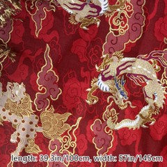 1M Cotton Fabric Cloth Chinese Dragon Printed for DIY Costume Handmade Craft Sew