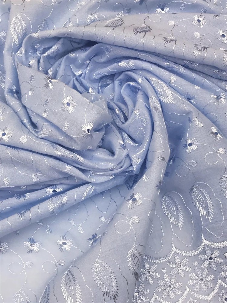 Baby Blue Medium Eyelet Fabric – Double Scalloped Edge – Finished Border