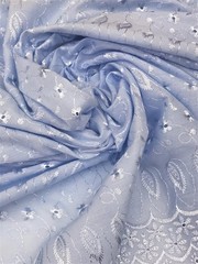 Baby Blue Medium Eyelet Fabric – Double Scalloped Edge – Finished Border