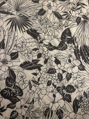 Black White Tropical Floral Linen Cotton Fabric Medium Weight 56″ Wide By Yard