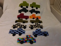 Set of 13 Trucks & Wheels, Cut Out, Ready to Sew, Cotton, 2.5 x 5.5 for Applique