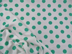 Bullet Printed Liverpool Textured Fabric Stretch White Mint Green Polka Dot V37